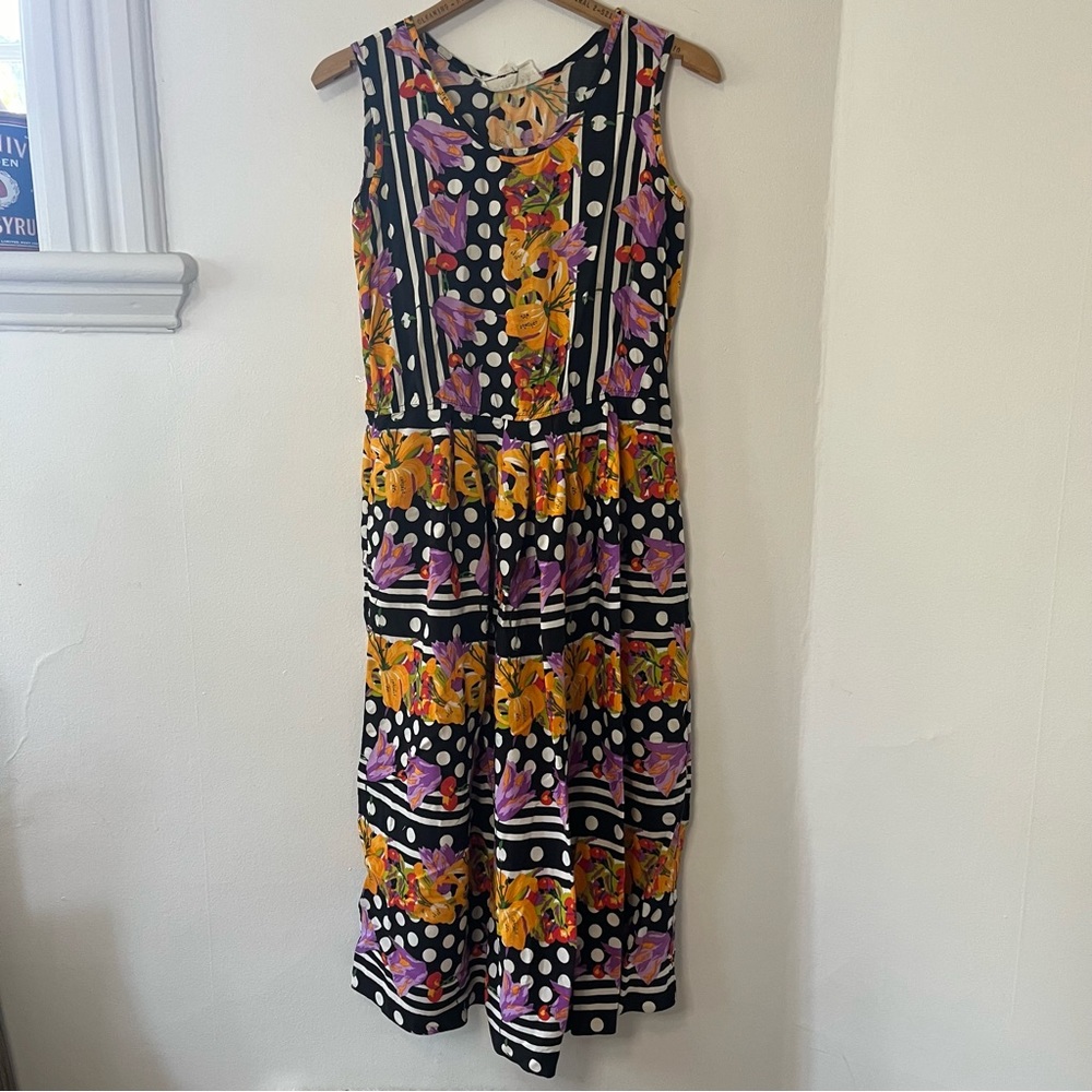 VINTAGE dot stripe floral 80s dress